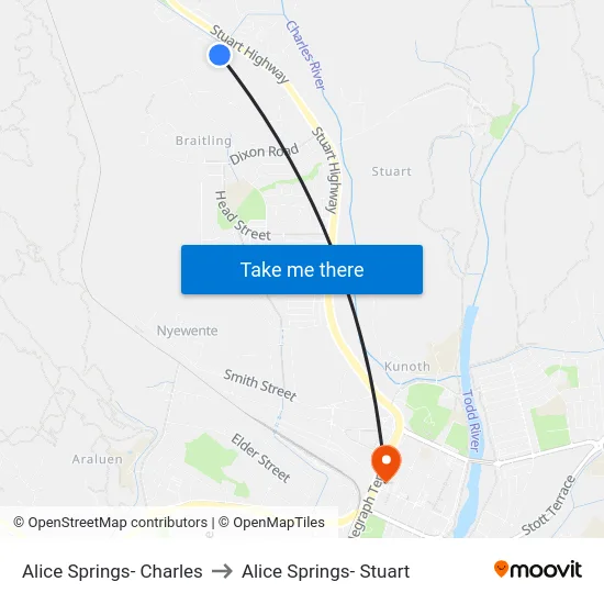 Alice Springs- Charles to Alice Springs- Stuart map