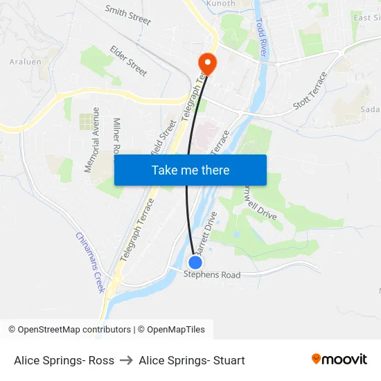 Alice Springs- Ross to Alice Springs- Stuart map