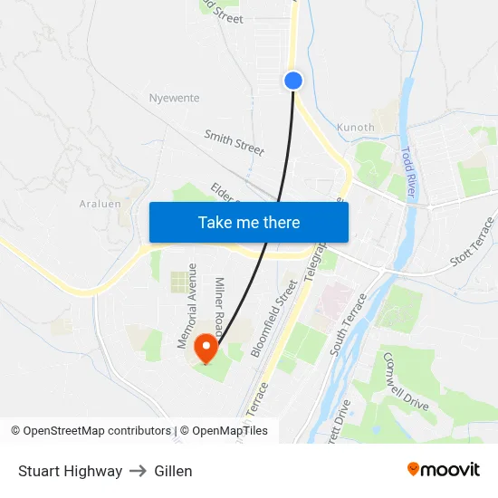 Stuart Highway to Gillen map