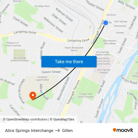 Alice Springs Interchange to Gillen map
