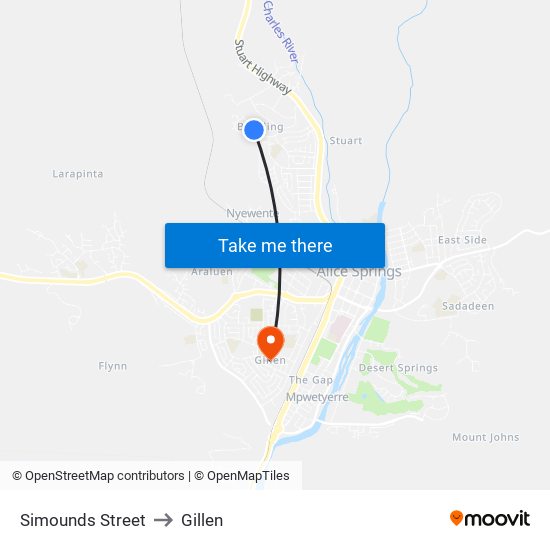 Simounds Street to Gillen map