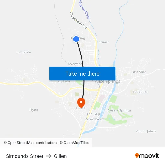 Simounds Street to Gillen map
