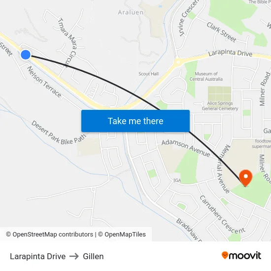 Larapinta Drive to Gillen map