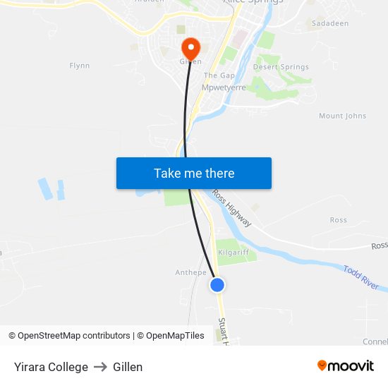 Yirara College to Gillen map