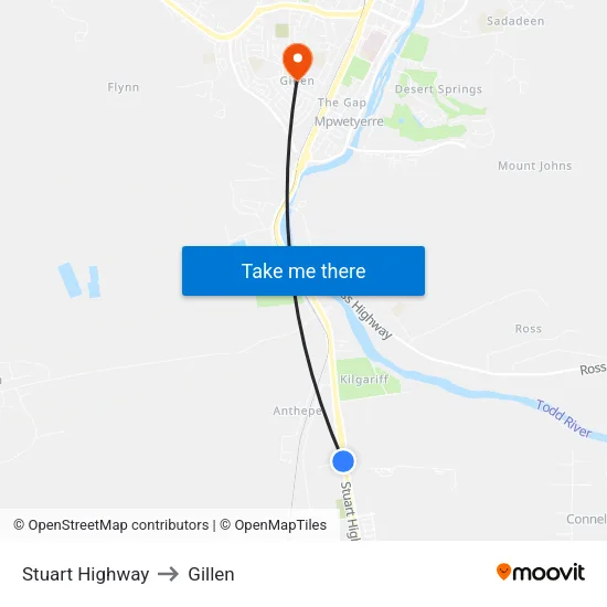 Stuart Highway to Gillen map