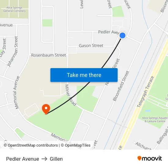 Pedler Avenue to Gillen map