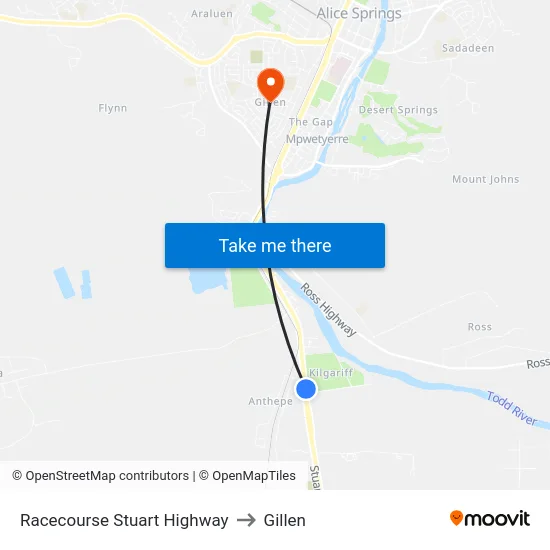 Racecourse Stuart Highway to Gillen map