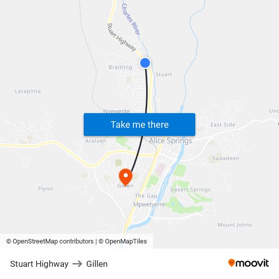 Stuart Highway to Gillen map