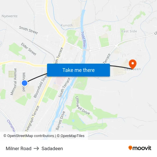 Milner Road to Sadadeen map