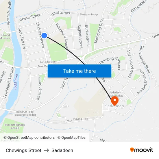 Chewings Street to Sadadeen map