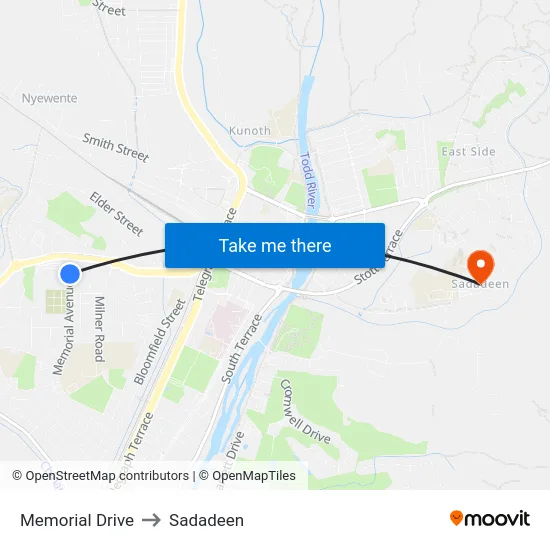 Memorial Drive to Sadadeen map