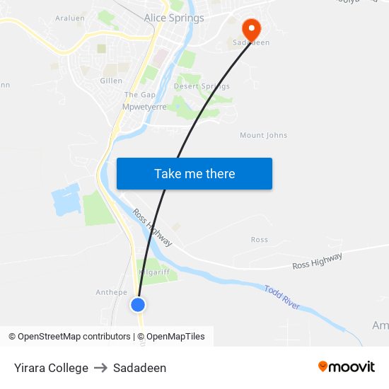 Yirara College to Sadadeen map