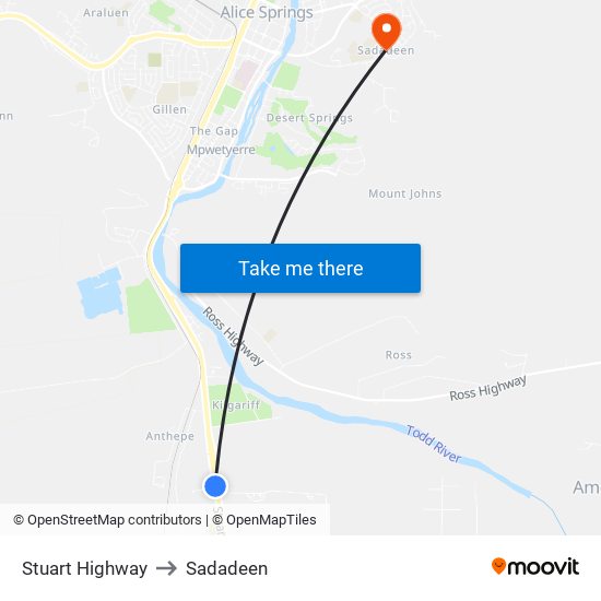 Stuart Highway to Sadadeen map