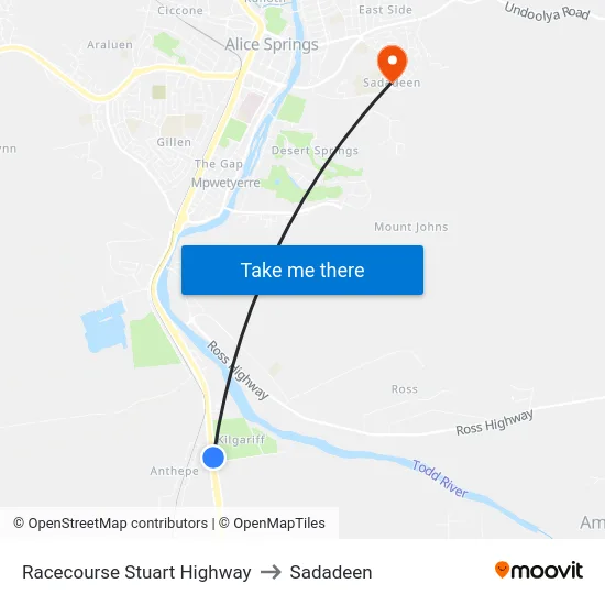 Racecourse Stuart Highway to Sadadeen map