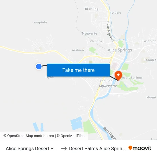 Alice Springs Desert Park to Desert Palms Alice Springs map