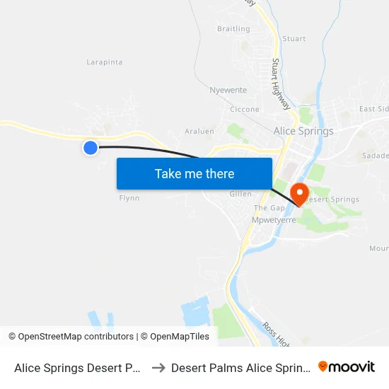Alice Springs Desert Park to Desert Palms Alice Springs map
