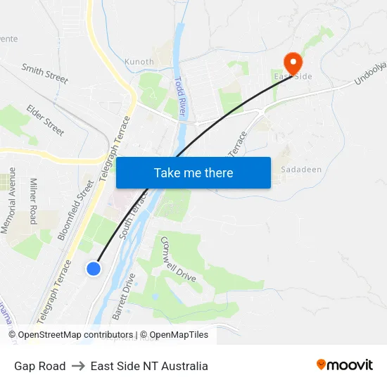 Gap Road to East Side NT Australia map