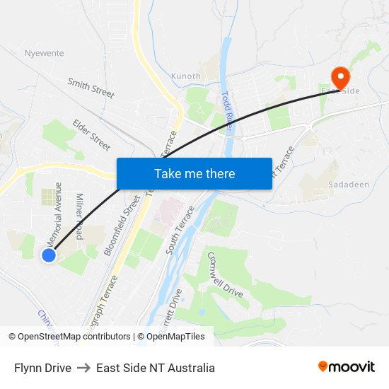 Flynn Drive to East Side NT Australia map