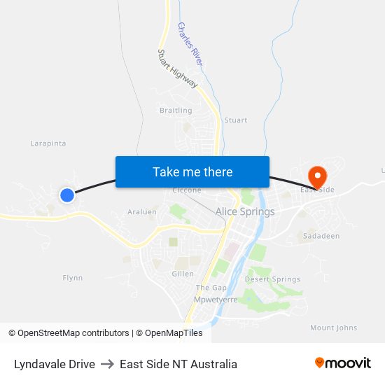 Lyndavale Drive to East Side NT Australia map