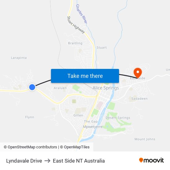 Lyndavale Drive to East Side NT Australia map