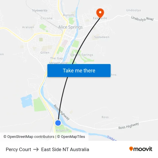 Percy Court to East Side NT Australia map
