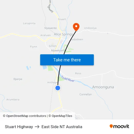 Stuart Highway to East Side NT Australia map
