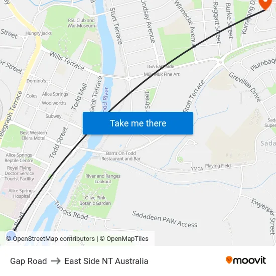 Gap Road to East Side NT Australia map
