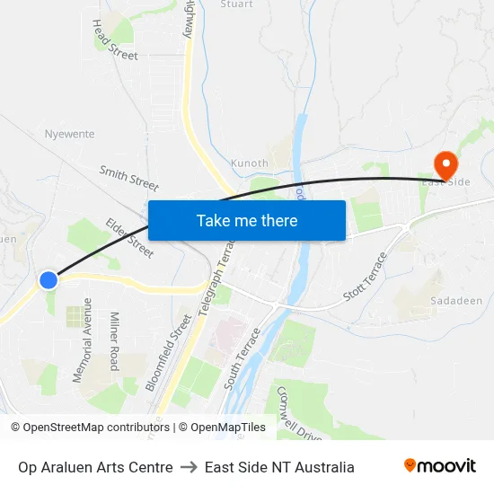 Op Araluen Arts Centre to East Side NT Australia map