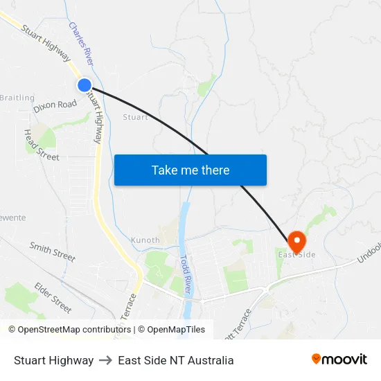 Stuart Highway to East Side NT Australia map