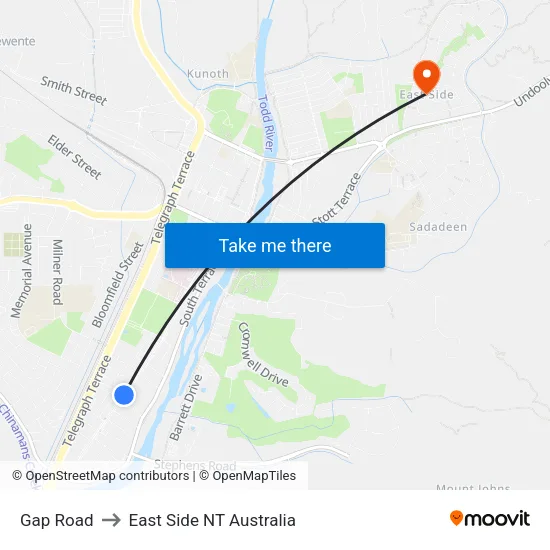 Gap Road to East Side NT Australia map