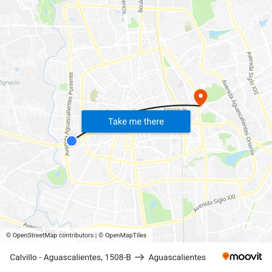 Calvillo - Aguascalientes, 1508-B to Aguascalientes map