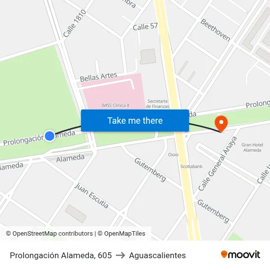 Prolongación Alameda, 605 to Aguascalientes map