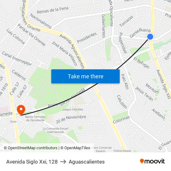Avenida Siglo Xxi, 128 to Aguascalientes map