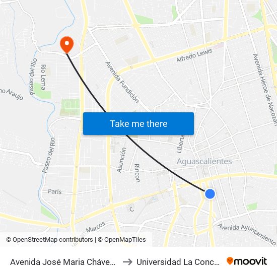 Avenida José Maria Chávez, 416 to Universidad La Concordia map