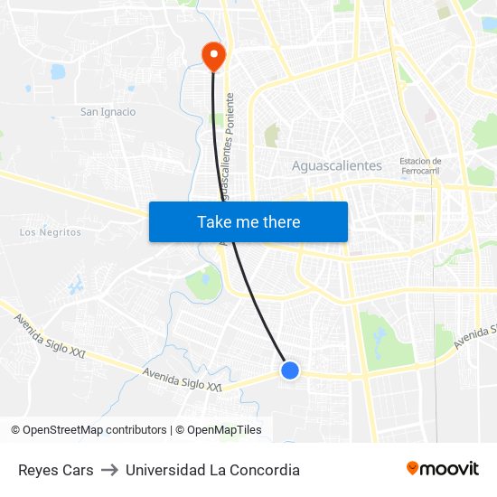 Reyes Cars to Universidad La Concordia map