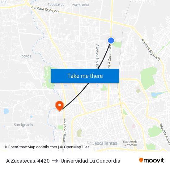 A Zacatecas, 4420 to Universidad La Concordia map