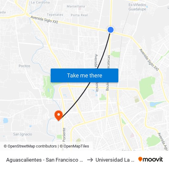 Aguascalientes - San Francisco De Los Romo, 273 to Universidad La Concordia map