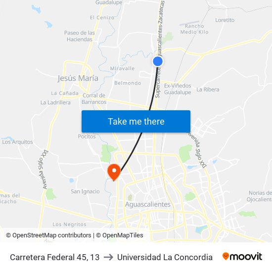 Carretera Federal 45, 13 to Universidad La Concordia map