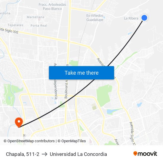 Chapala, 511-2 to Universidad La Concordia map