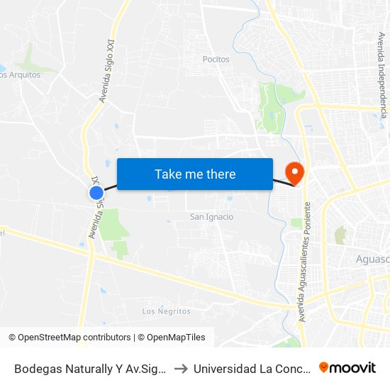 Bodegas Naturally Y Av.Siglo XXI to Universidad La Concordia map