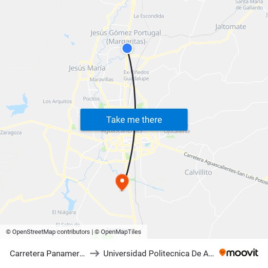 Carretera Panamericana, 545 to Universidad Politecnica De Aguascalientes map