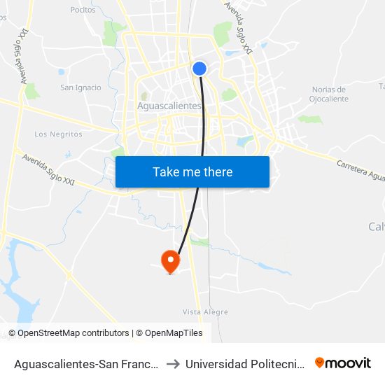 Aguascalientes-San Francisco De Los Romo, 3965 to Universidad Politecnica De Aguascalientes map