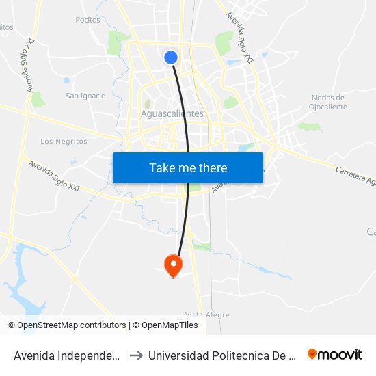 Avenida Independencia, Sn(Lb) to Universidad Politecnica De Aguascalientes map