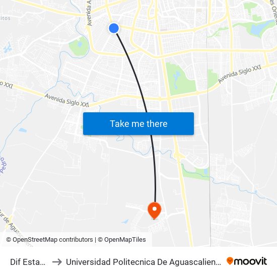 Dif Estatal to Universidad Politecnica De Aguascalientes map