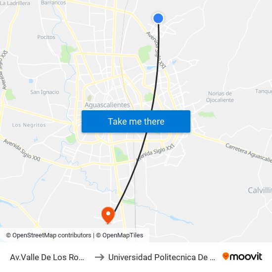 Av.Valle De Los Romeros, 1702 to Universidad Politecnica De Aguascalientes map