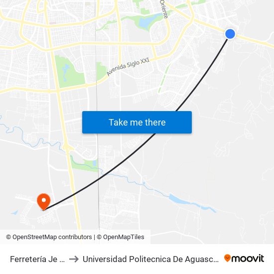 Ferretería Je & Di to Universidad Politecnica De Aguascalientes map