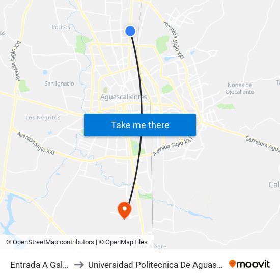 Entrada A Galerias to Universidad Politecnica De Aguascalientes map