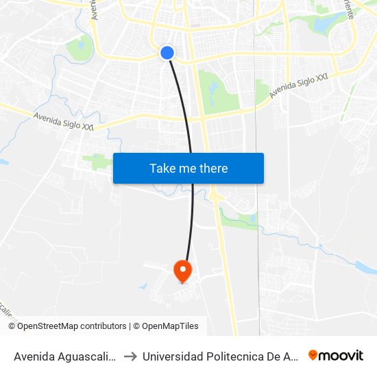 Avenida Aguascalientes Sur to Universidad Politecnica De Aguascalientes map