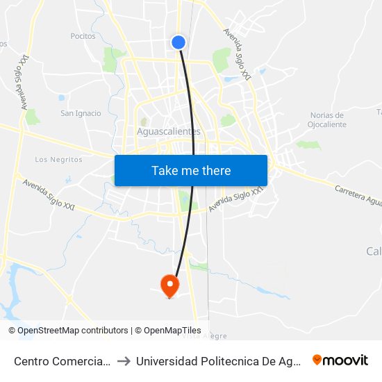 Centro Comercial Altaria to Universidad Politecnica De Aguascalientes map
