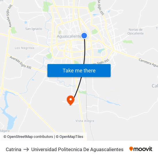 Catrina to Universidad Politecnica De Aguascalientes map